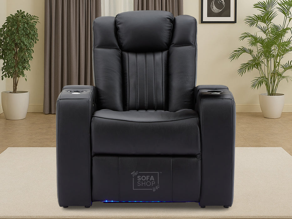 Capri Black Real Leather Smart Tech Electric Recliner Theatre Seating Chair | Cinema Chair