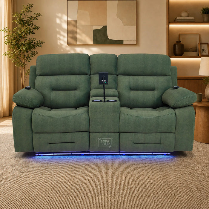 2 Seater Smart Tech Electric Recliner Cinema Sofa | Olive Green Fabric | SIcily