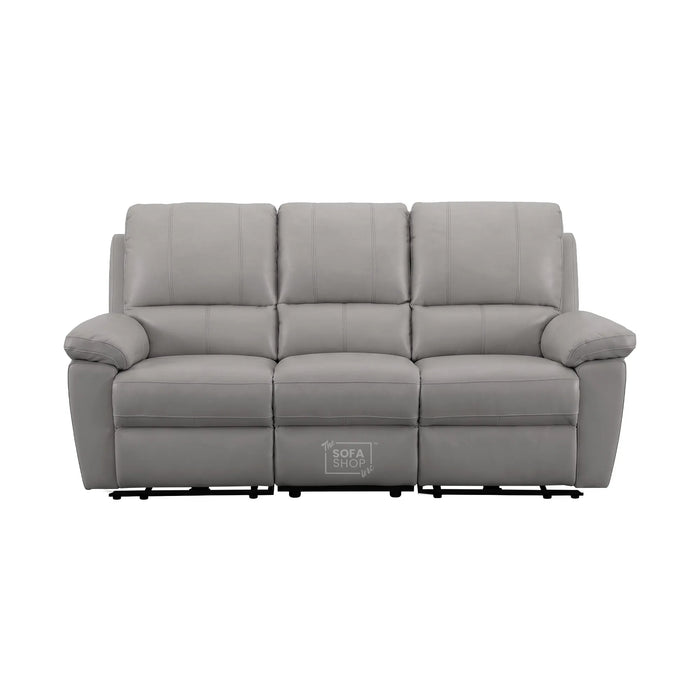 2 Piece Electric Recliner Sofa Set | Grey Real Leather Sofa Suite | Trento