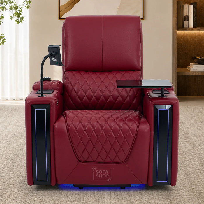 1 Seater Smart Tech Riser Recliner Cinema Chair | Luxury Theatre Seating | Red Real Leather | Assisi