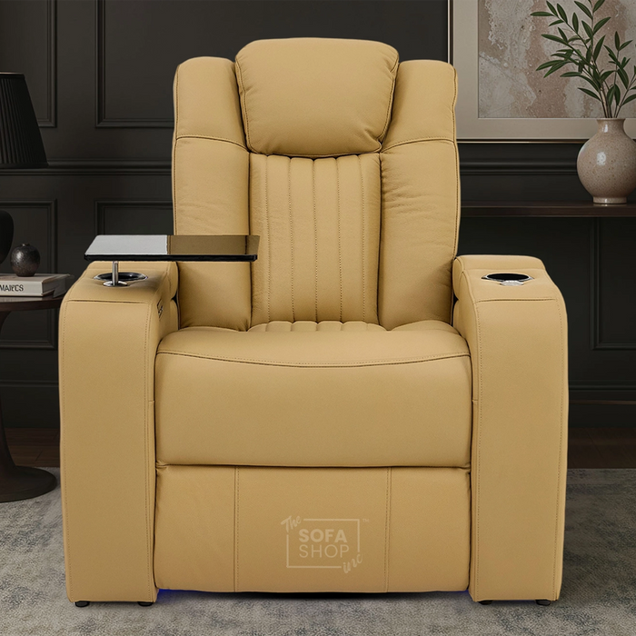 1 Seater Smart Tech Electric Recliner Cinema Chair | Luxury Theatre Seating | Tan Real Leather | Capri