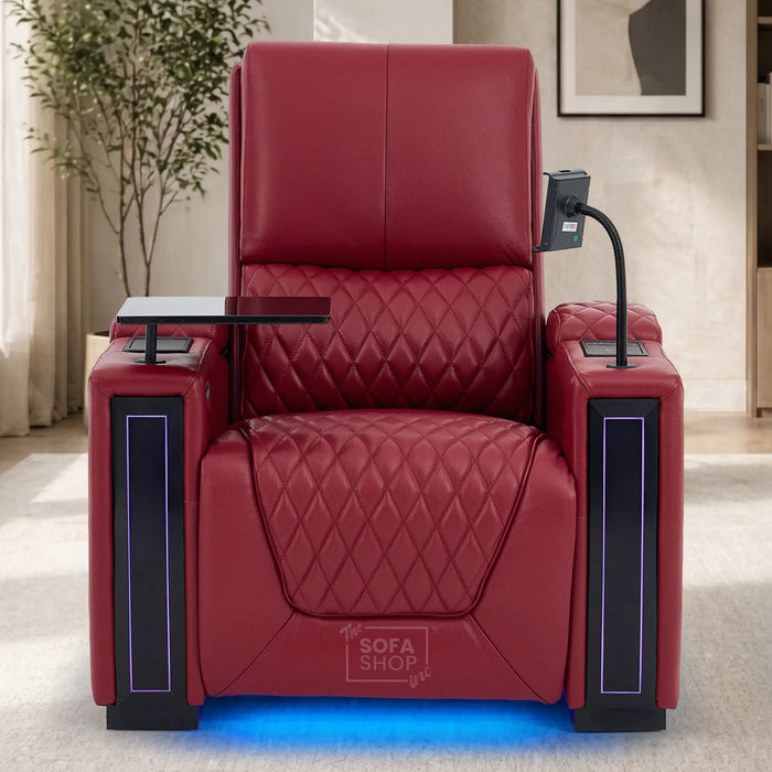 1 Seater Smart Tech Electric Recliner Cinema Chair | Luxury Theatre Seating | Red Real Leather | Assisi