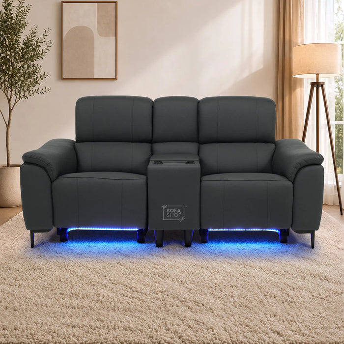 2 Seater Smart Electric Recliner Chair | Blue Real Leather | Torino