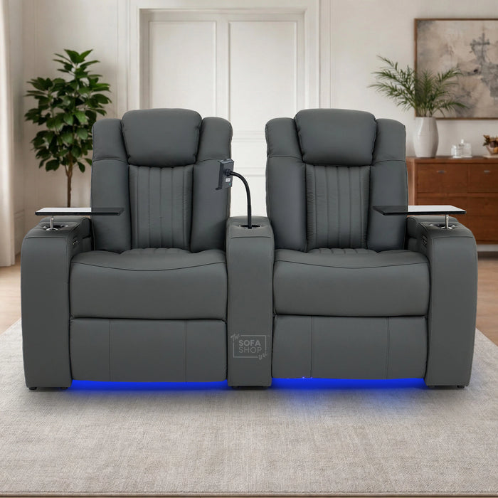 2 Seater Smart Tech Electric Recliner Cinema Sofa | Luxury Theatre Seating | Blue Real Leather | Capri