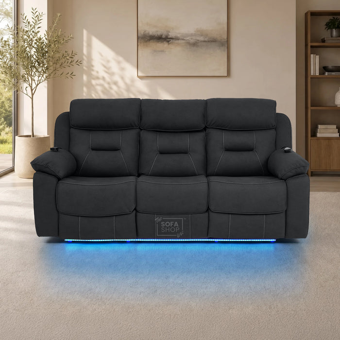 2 Piece Smart Tech Electric Recliner Cinema Sofa Set | Charcoal Grey Fabric Sofa Suite | Florence