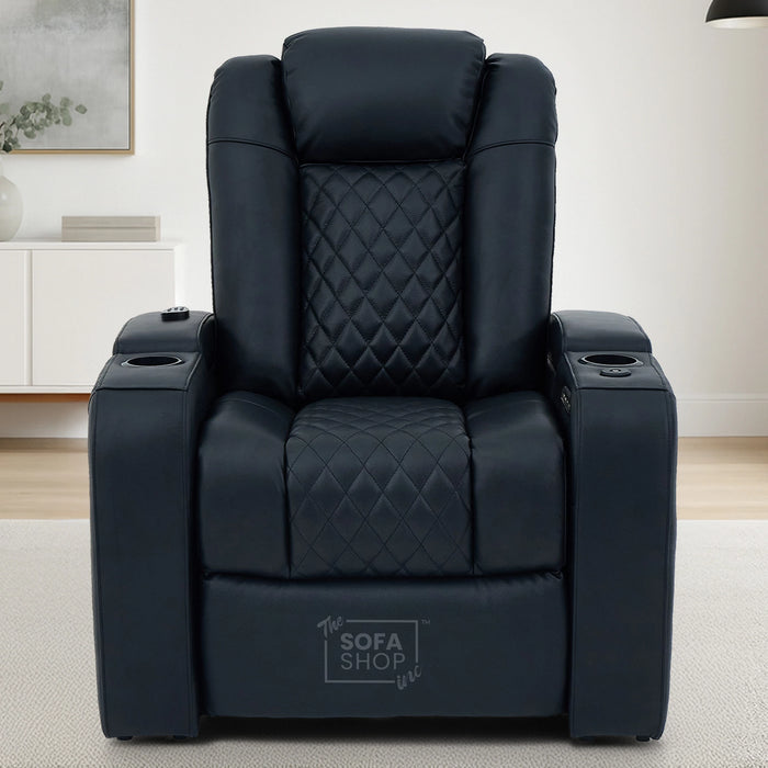 1 Seater Smart Tech Electric Recliner Cinema Chair | Luxury Theatre Seating | Black Real Leather | Milano