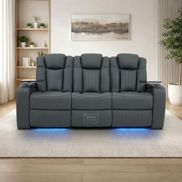 3 Seater Smart Tech Electric Recliner Cinema Sofa | Grey Real Leather | Capri