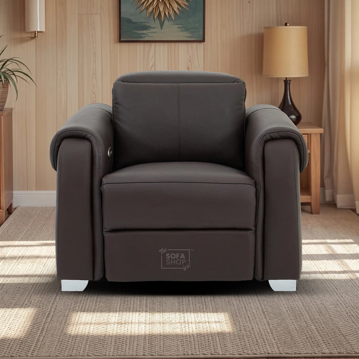 1 Seater Electric Recliner Chair | Brown Real Leather | Turin