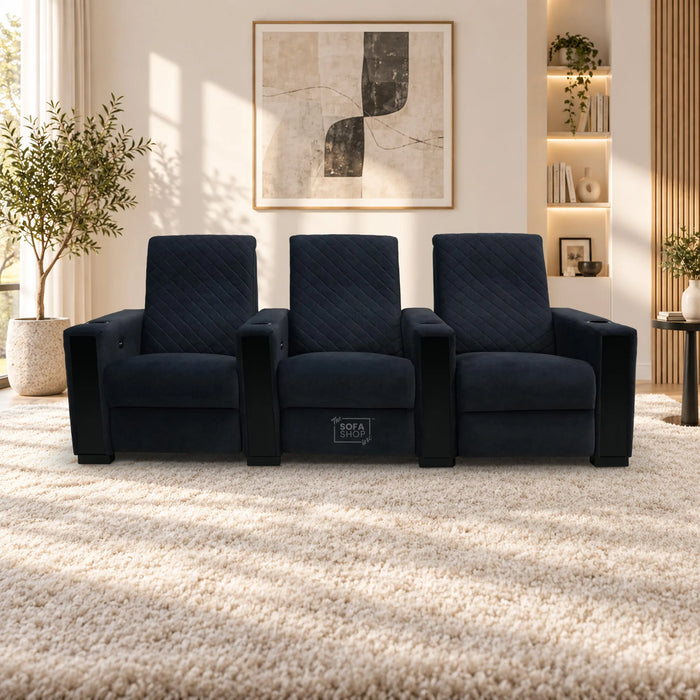 3 Seater Smart Tech Electric Recliner Cinema Sofa | Luxury Theatre Seating | Blue Real Leather | Solero