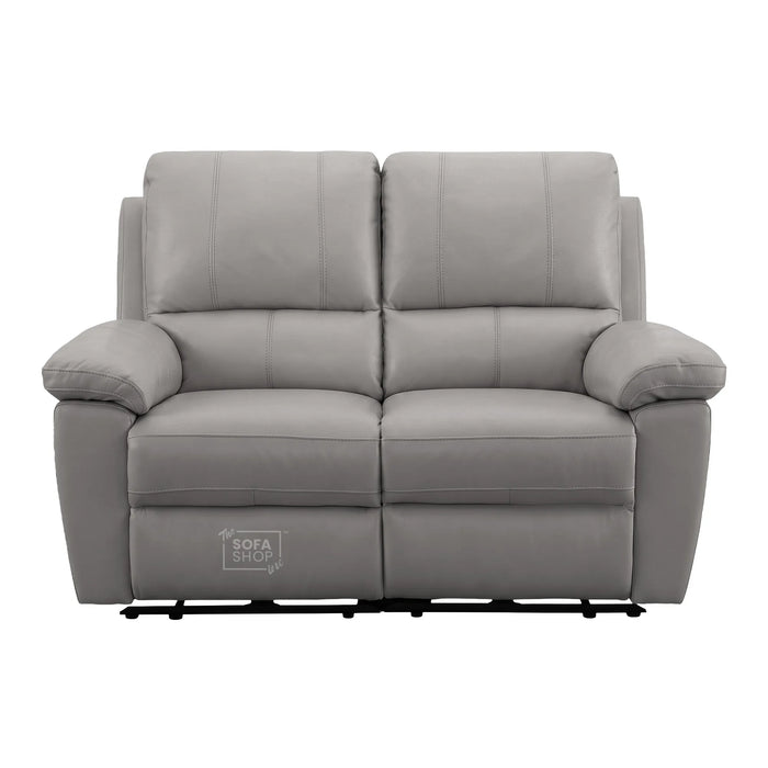 2 Piece Electric Recliner Sofa Set | Grey Real Leather Sofa Suite | Trento
