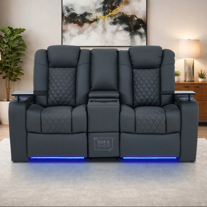 2 Seater Smart Tech Electric Recliner Cinema Sofa | Luxury Theatre Seating | Grey Real Leather | Milano