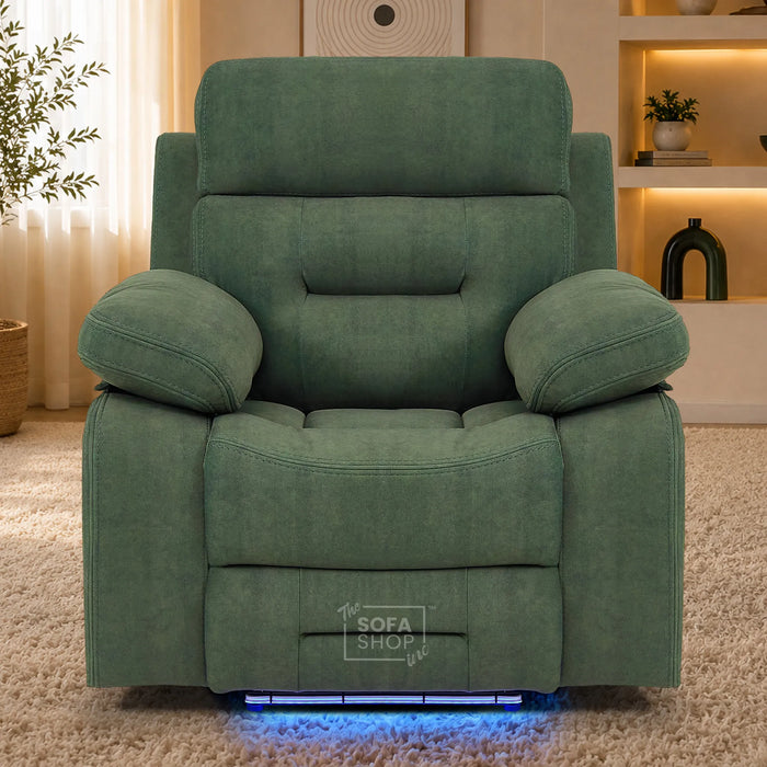 1 Seater Smart Tech Electric Recliner Cinema Chair | Olive Green Fabric | Sicily