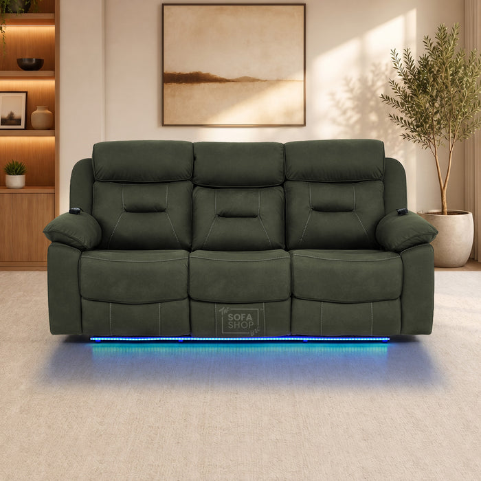 3 Seater Smart Tech Electric Recliner Cinema Sofa | Green Fabric | Florence