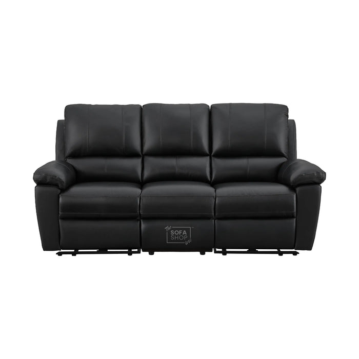 2 Piece Electric Recliner Sofa Set | Black Real Leather Sofa Suite | Trento