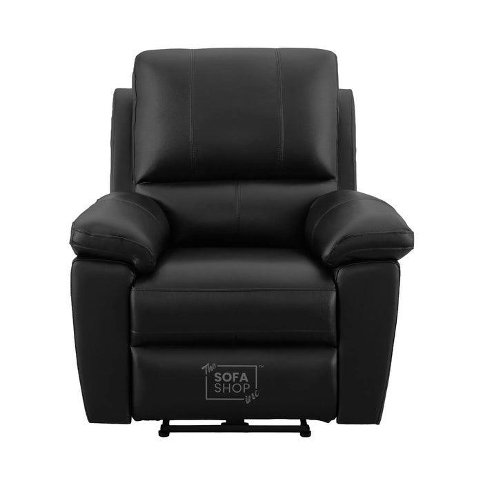 2 Piece Electric Recliner Sofa Set | Black Real Leather Sofa Suite | Trento