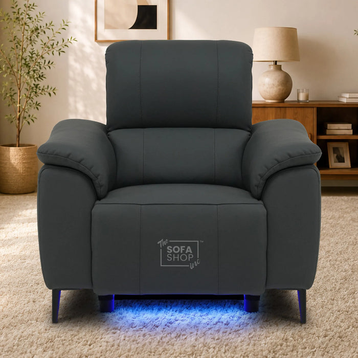1 Seater Smart Electric Recliner Chair | Dark Blue Real Leather | Torino