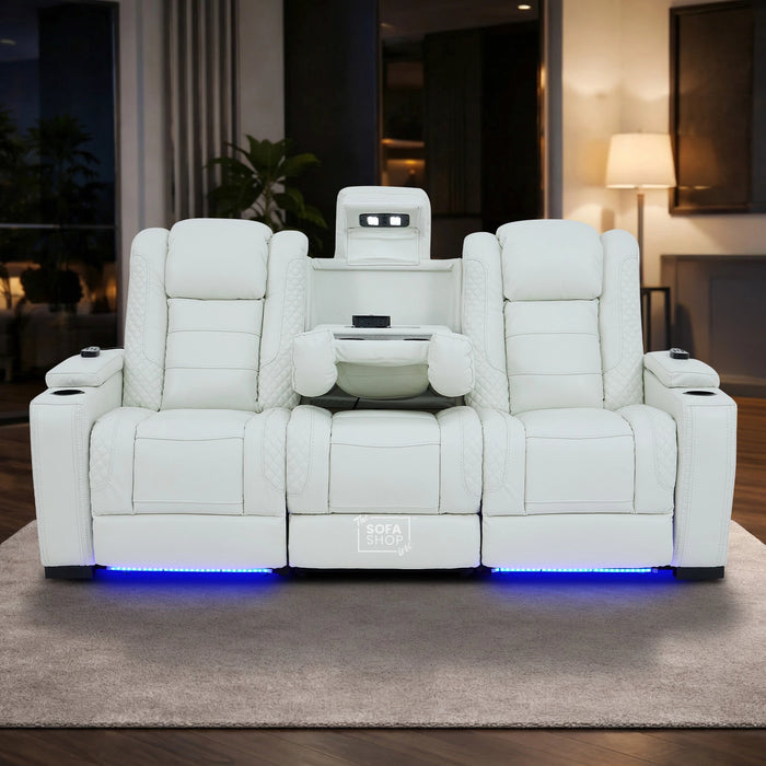3 Seater Smart Tech Electric Recliner Cinema Sofa | White Real Leather | Napoli