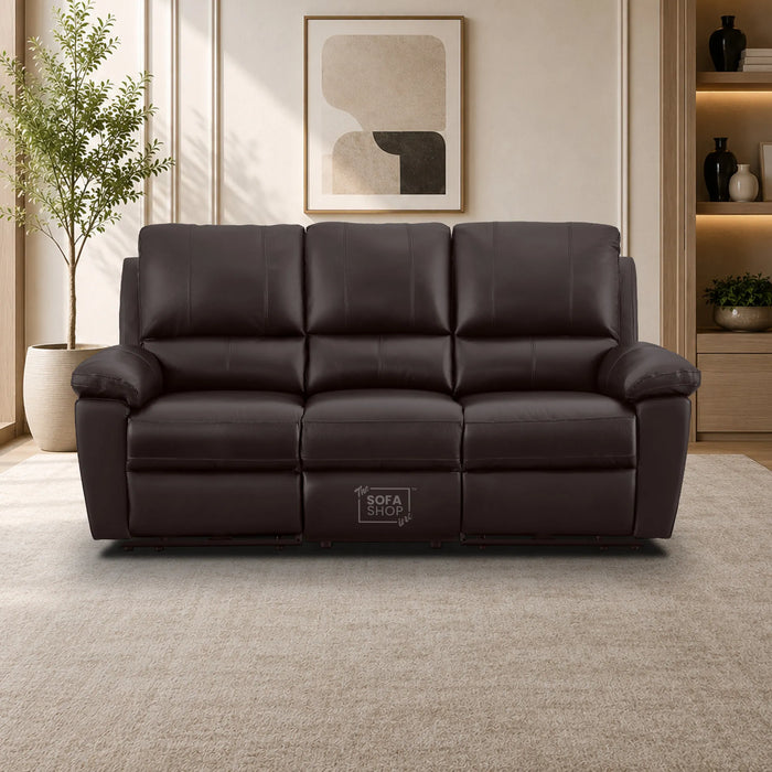 2 Piece Electric Recliner Sofa Set | Brown Real Leather Sofa Suite | Trento