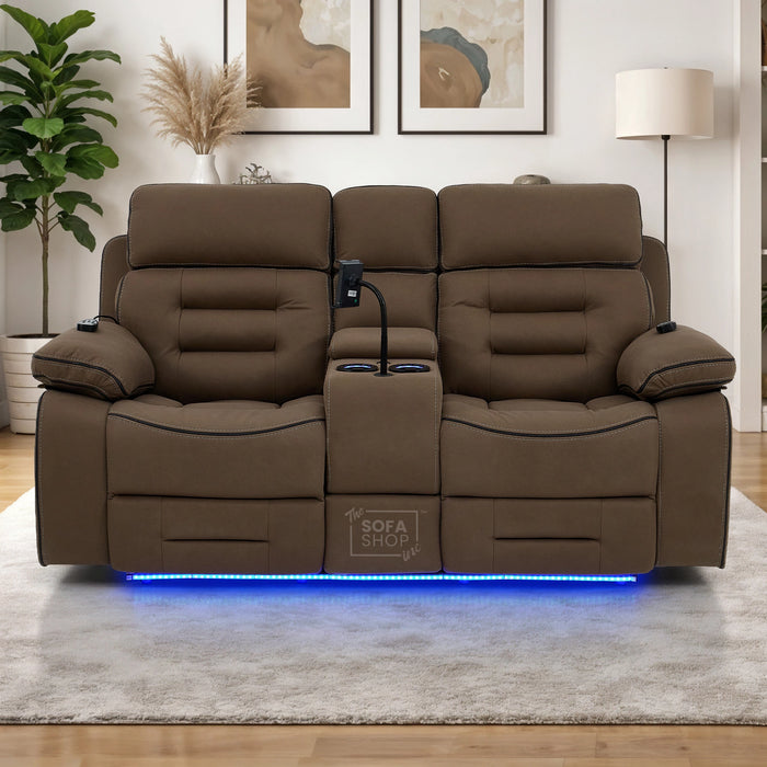 2 Seater Smart Tech Electric Recliner Cinema Sofa | Mocha Brown Fabric | Tuscany