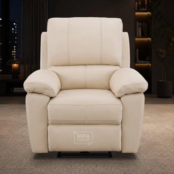2 Piece Electric Recliner Sofa Set | Cream Real Leather Sofa Suite | Trento
