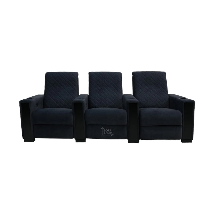 3 Seater Smart Tech Electric Recliner Cinema Sofa | Luxury Theatre Seating | Blue Real Leather | Solero