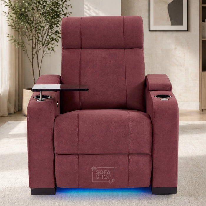 1 Seater Smart Tech Electric Recliner Cinema Chair | Luxury Theatre Seating | Purple Velvet Fabric | Rimini