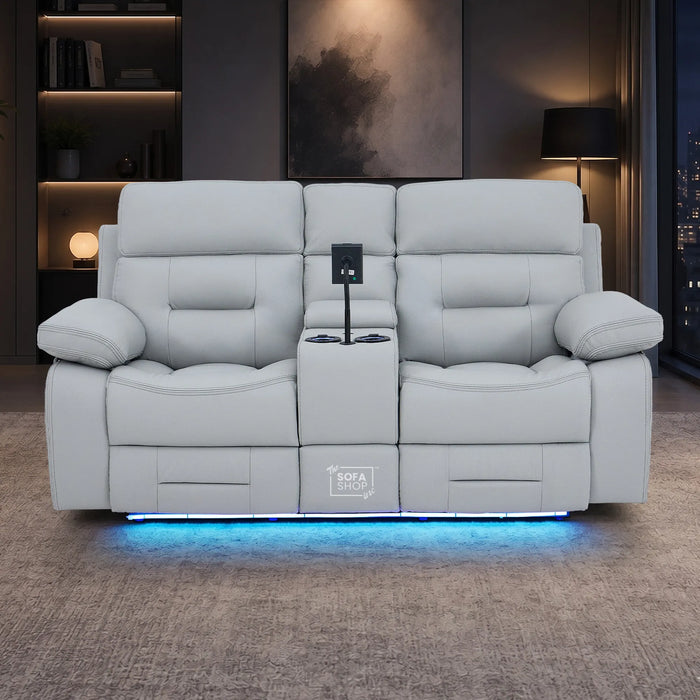 2 Seater Smart Tech Electric Recliner Cinema Sofa | Light Grey Real Leather | Sicily
