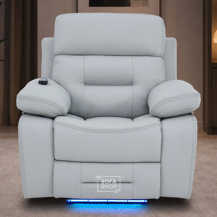 1 Seater Smart Tech Electric Recliner Cinema Chair | Light Grey Real Leather | Sicily