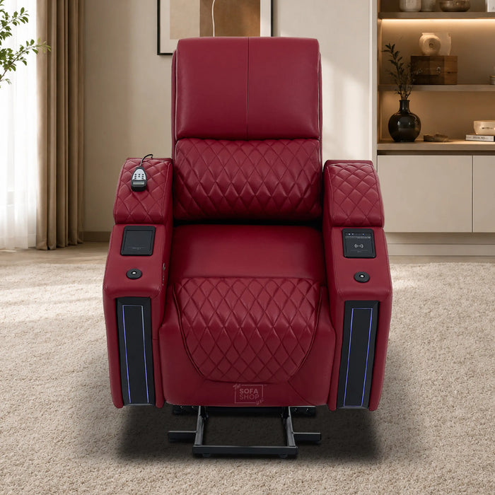 1 Seater Smart Tech Riser Recliner Cinema Chair | Luxury Theatre Seating | Red Real Leather | Assisi