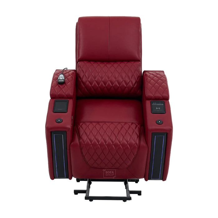 1 Seater Smart Tech Riser Recliner Cinema Chair | Luxury Theatre Seating | Red Real Leather | Assisi