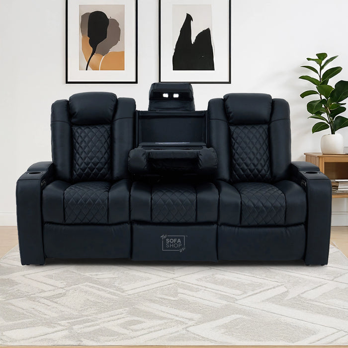 3 Seater Smart Tech Electric Recliner Cinema Sofa | Black Real Leather | Milano