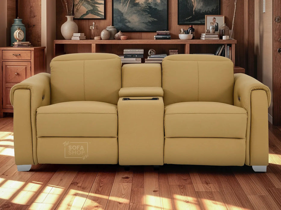 2 Seater Electric Recliner Sofa | Tan Real Leather | Turin