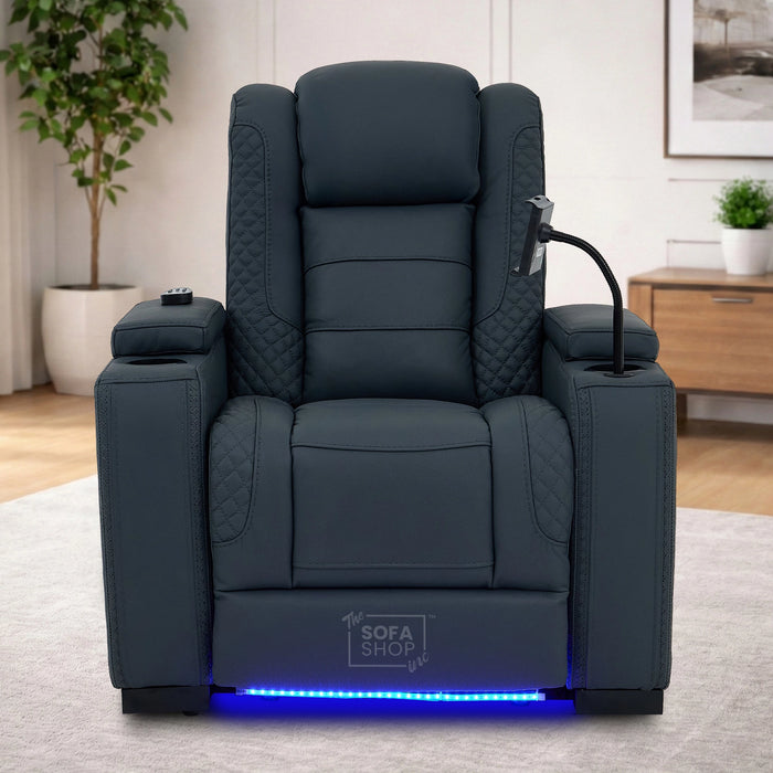1 Seater Smart Tech Electric Recliner Cinema Chair | Luxury Theatre Seating | Blue Real Leather | Napoli