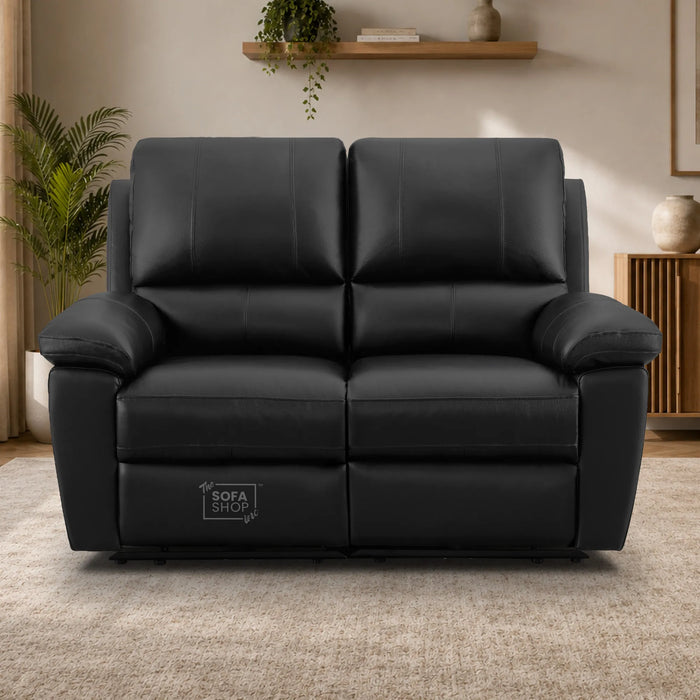 2 Seater Electric Recliner Sofa | Black Real Leather | Trento