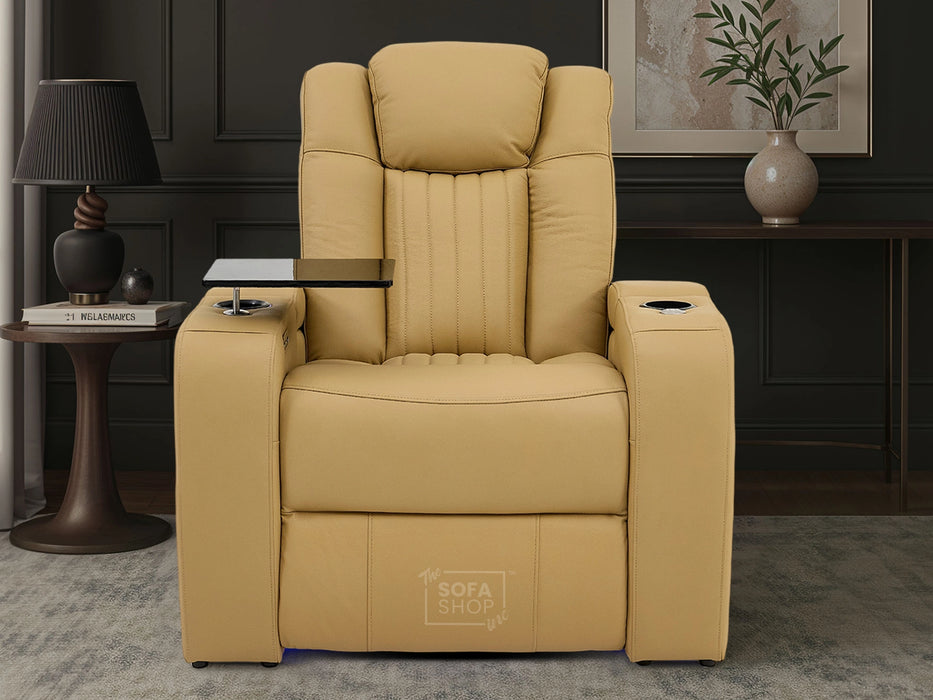 1 Seater Smart Tech Electric Recliner Cinema Chair | Luxury Theatre Seating | Tan Real Leather | Capri
