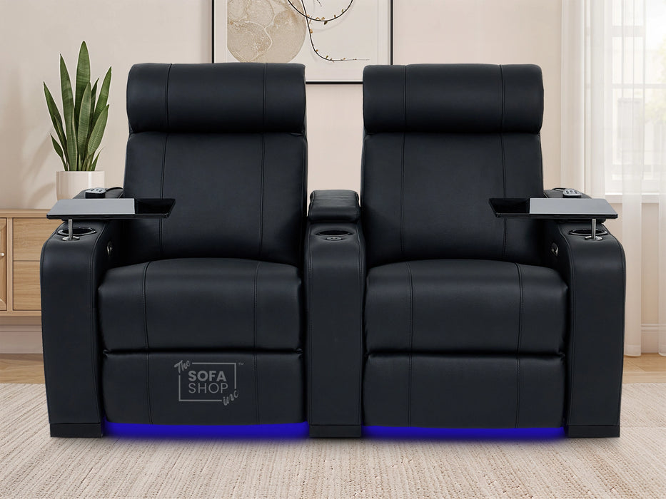2 Seater Smart Tech Electric Recliner Cinema Sofa | Luxury Theatre Seating | Black Real Leather | Rimini