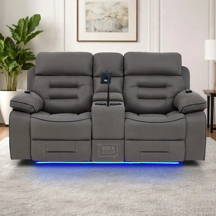 2 Seater Smart Tech Electric Recliner Cinema Sofa | Graphite Grey Fabric | Tuscany