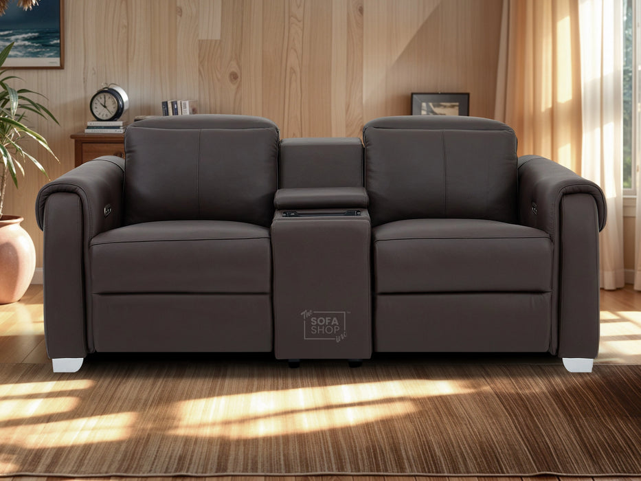 2 Seater Electric Recliner Sofa | Brown Real Leather | Turin