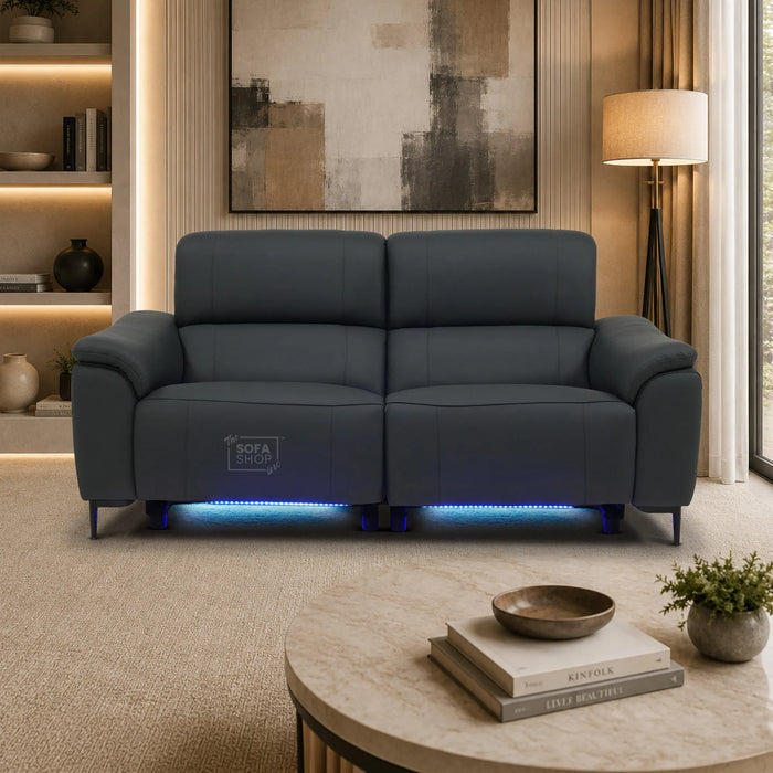 3 Seater Smart Electric Recliner Sofa | Dark Blue Real Leather | Torino