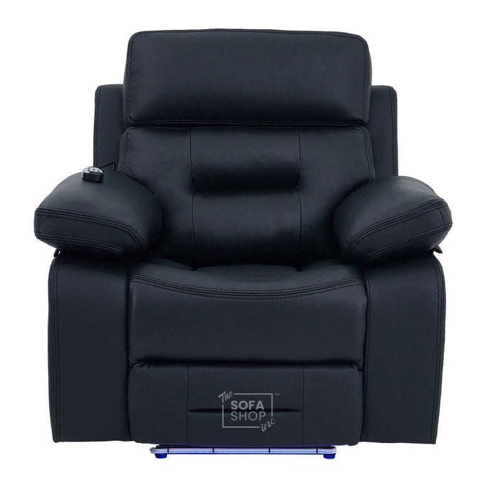 1 Seater Smart Tech Electric Recliner Cinema Chair | Black Real Leather | Sicily
