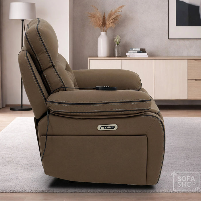 1 Seater Smart Tech Electric Recliner Cinema Chair | Mocha Brown Fabric | Tuscany