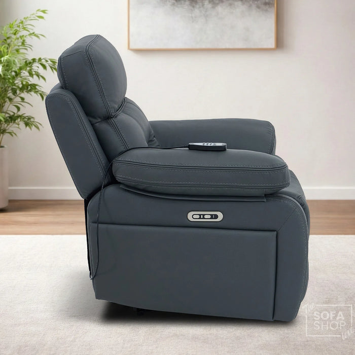 1 Seater Smart Tech Electric Recliner Cinema Chair | Grey Real Leather | Sicily