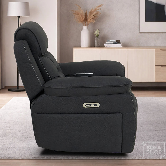 2 Piece Smart Tech Electric Recliner Cinema Sofa Set | Charcoal Grey Fabric Sofa Suite | Florence