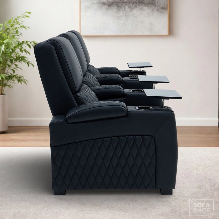 3 Seater Smart Tech Electric Recliner Cinema Sofa | Luxury Theatre Seating | Black Real Leather | Assisi