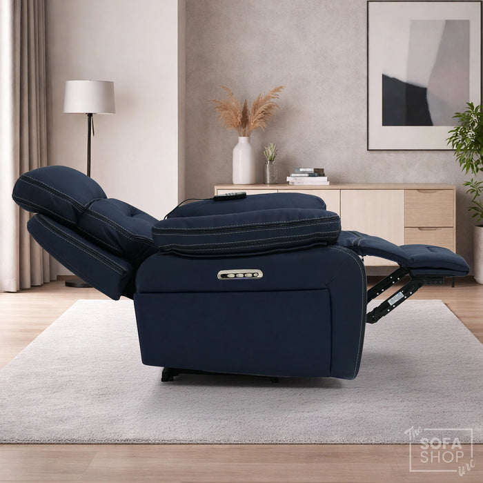 1 Seater Smart Tech Riser Recliner Cinema Chair | Blue Fabric | Tuscany