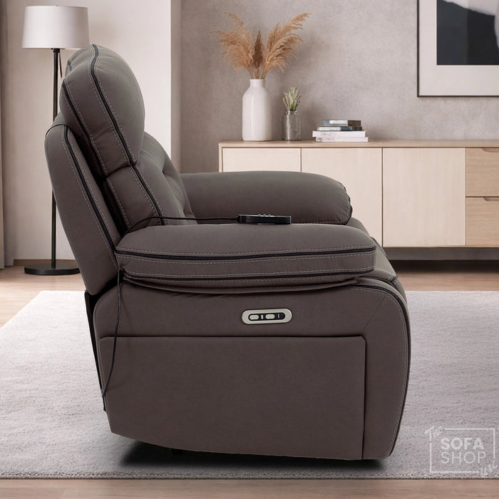 1 Seater Smart Tech Electric Recliner Cinema Chair | Dark Brown Fabric | Tuscany
