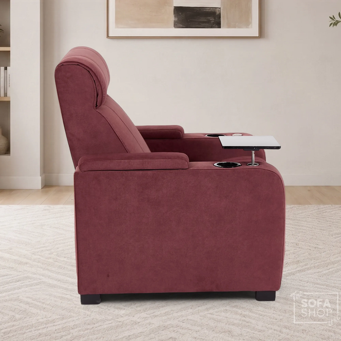 1 Seater Smart Tech Electric Recliner Cinema Chair | Luxury Theatre Seating | Purple Velvet Fabric | Rimini