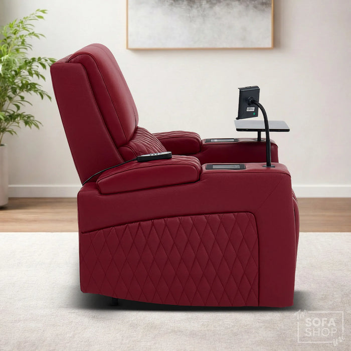1 Seater Smart Tech Riser Recliner Cinema Chair | Luxury Theatre Seating | Red Real Leather | Assisi