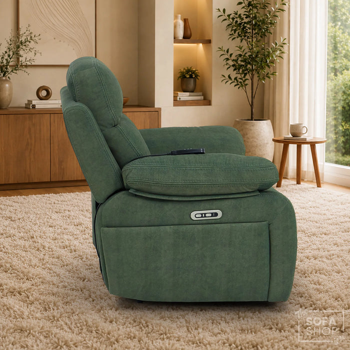 1 Seater Smart Tech Electric Recliner Cinema Chair | Olive Green Fabric | Sicily
