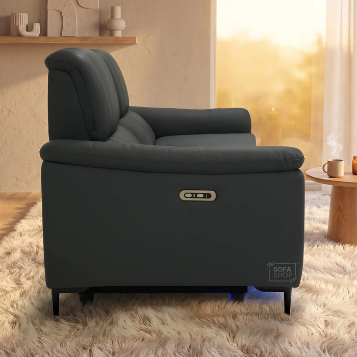 3 Seater Smart Electric Recliner Sofa | Dark Blue Real Leather | Torino